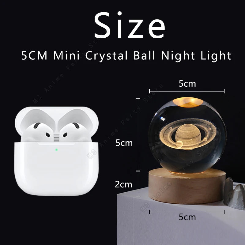 3D Crystal Ball Night Light — Galaxy & Planet Design (5cm)