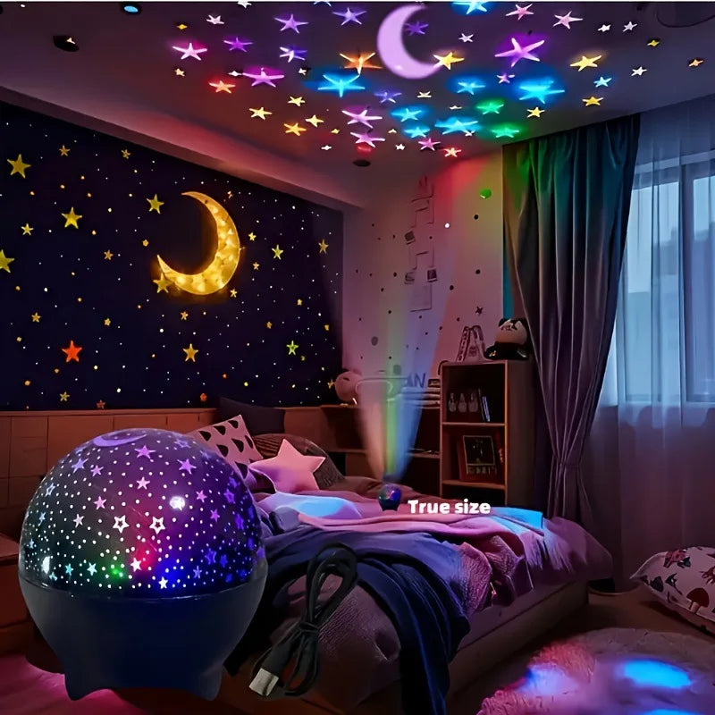 RGB Star & Moon Galaxy Projector Night Light — USB Powered