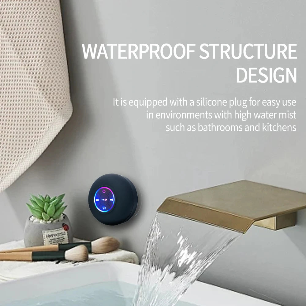 Waterproof Bluetooth Speaker with LED Light & Suction Cup