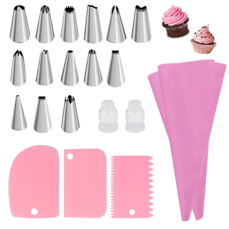 Reusable Silicone Piping Bags & Tips Set — Cake Decorating Kit
