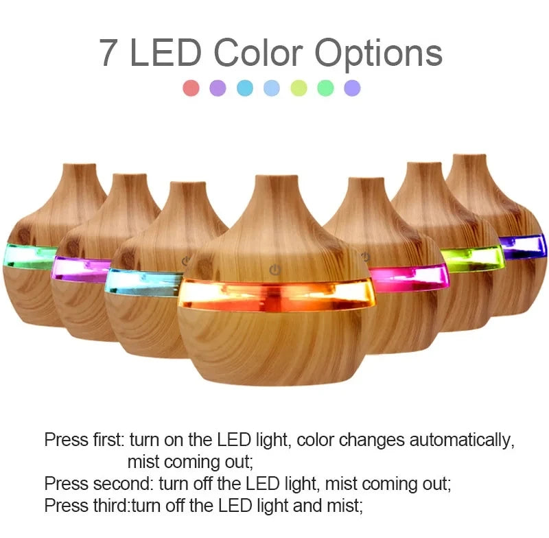 300ml Wood-Grain Ultrasonic Aroma Diffuser & Humidifier