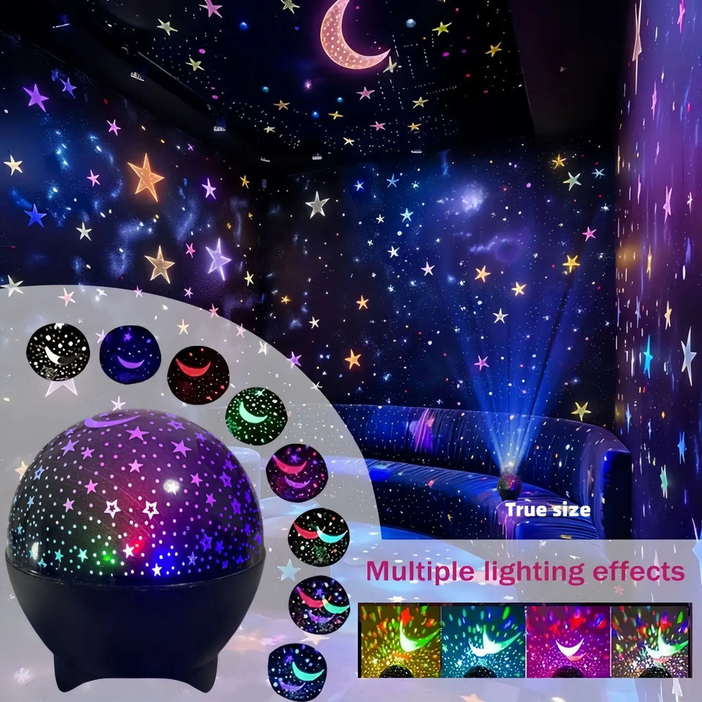 RGB Star & Moon Galaxy Projector Night Light — USB Powered