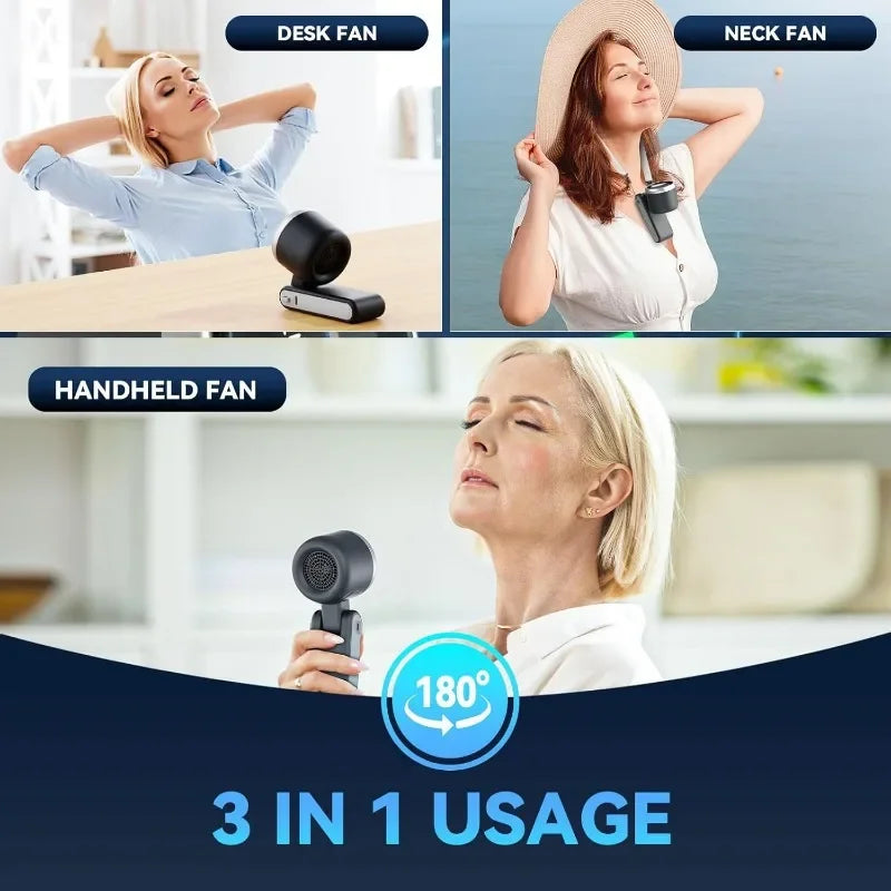 3-in-1 Portable Fan — 5-Speed, 3600mAh Rechargeable Battery