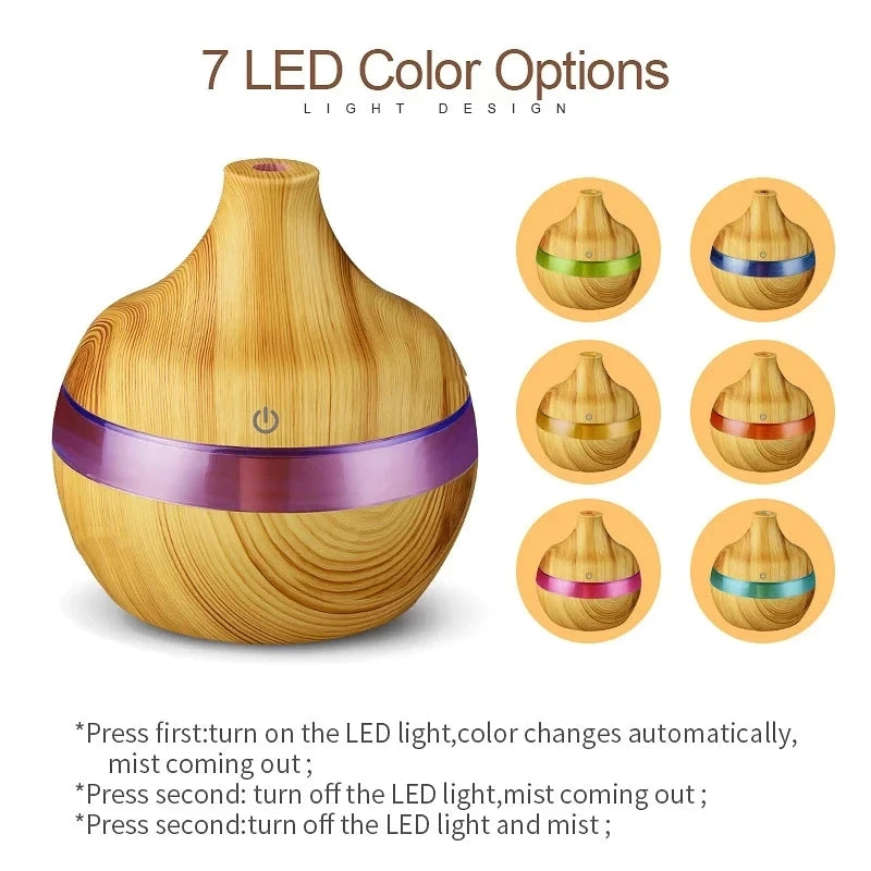 300ml Wood-Grain Ultrasonic Aroma Diffuser & Humidifier