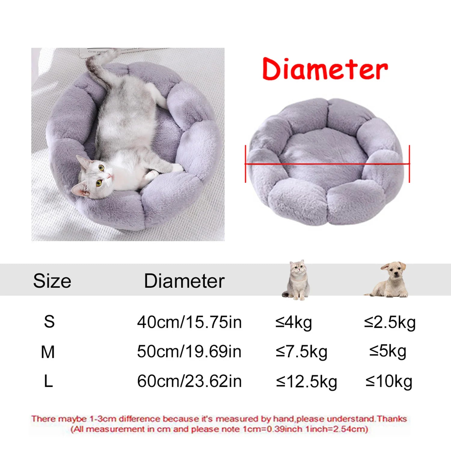 Plush Round Pet Bed – Warm Cozy Bed for Small & Medium Dogs and Cats