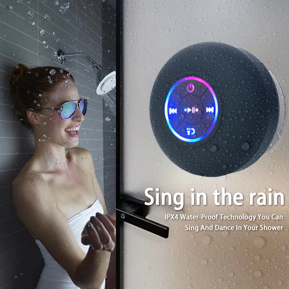 Waterproof Bluetooth Speaker with LED Light & Suction Cup