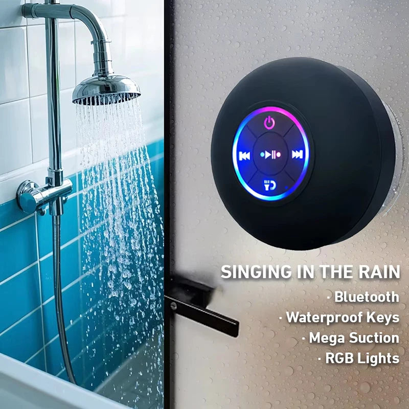 Waterproof Bluetooth Speaker with LED Light & Suction Cup