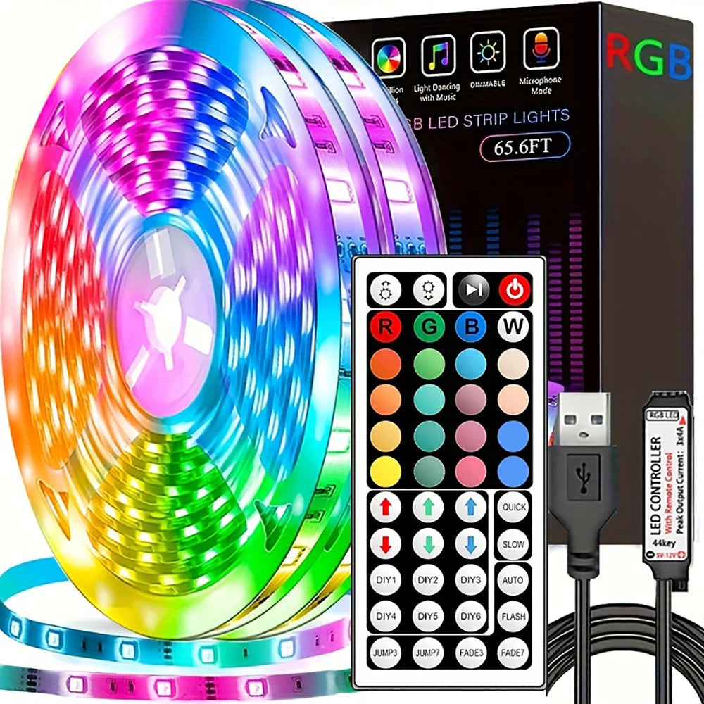 RGB LED Strip Lights with 44-Key Remote – Color Changing Accent Lighting for Kitchen, Bedroom & Home