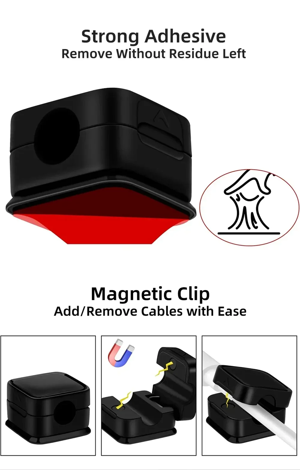 Magnetic Cable Organizer Clips — Wall-Mount Wire & Cord Holder for Desk & Home (1/3/6 pcs)