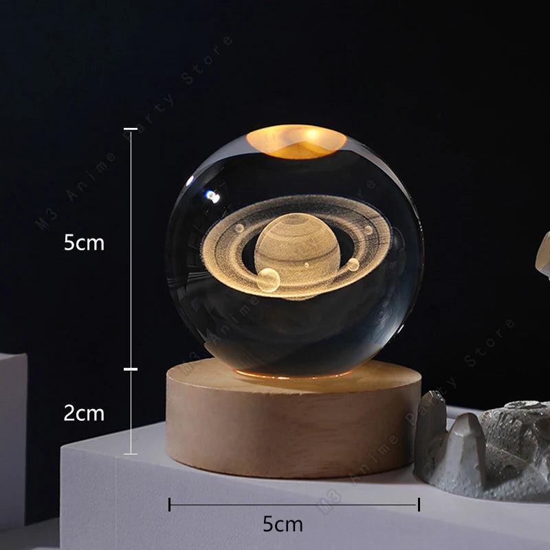 3D Crystal Ball Night Light — Galaxy & Planet Design (5cm)