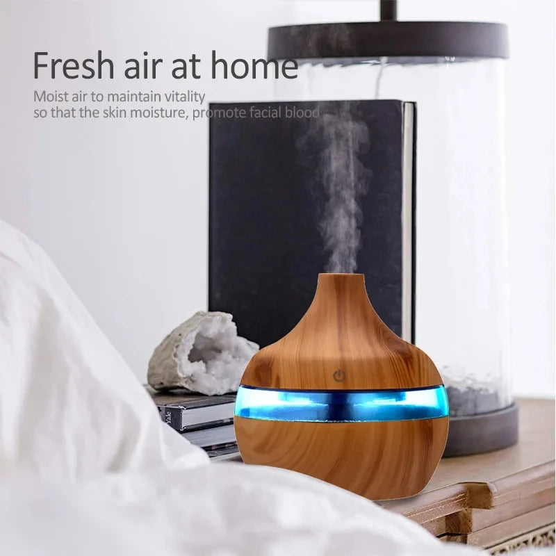 300ml Wood-Grain Ultrasonic Aroma Diffuser & Humidifier