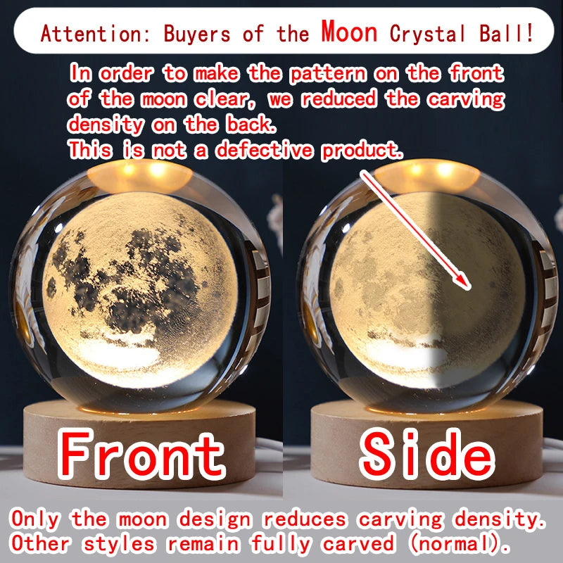 3D Crystal Ball Night Light — Galaxy & Planet Design (5cm)