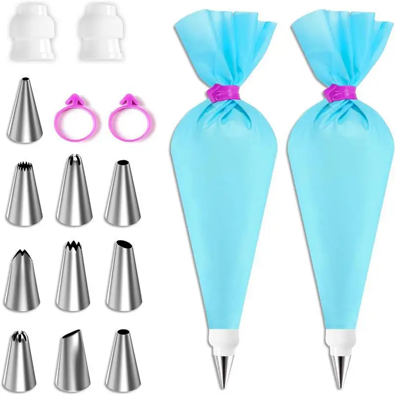 Reusable Silicone Piping Bags & Tips Set — Cake Decorating Kit