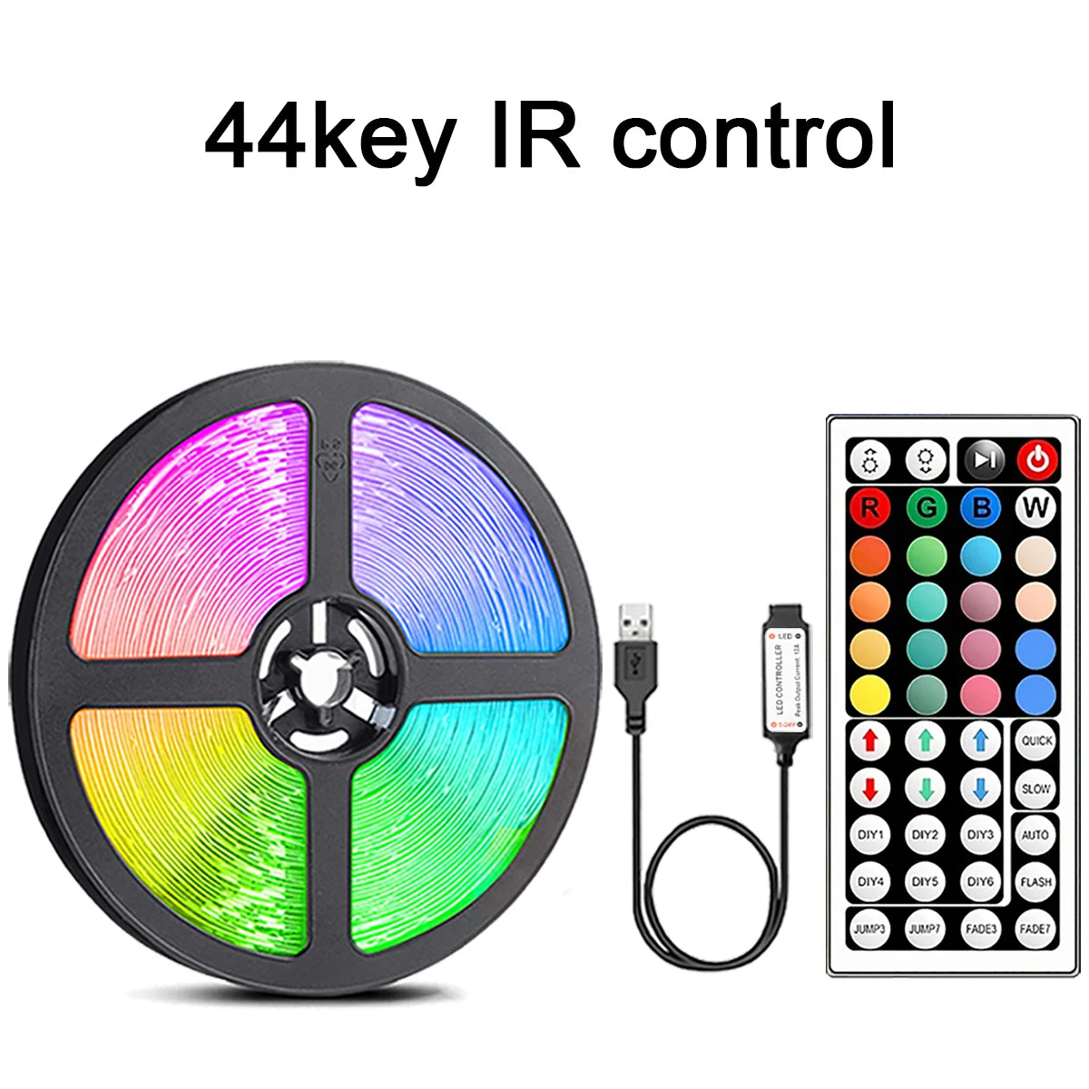 RGB LED Strip Lights with 44-Key Remote – Color Changing Accent Lighting for Kitchen, Bedroom & Home