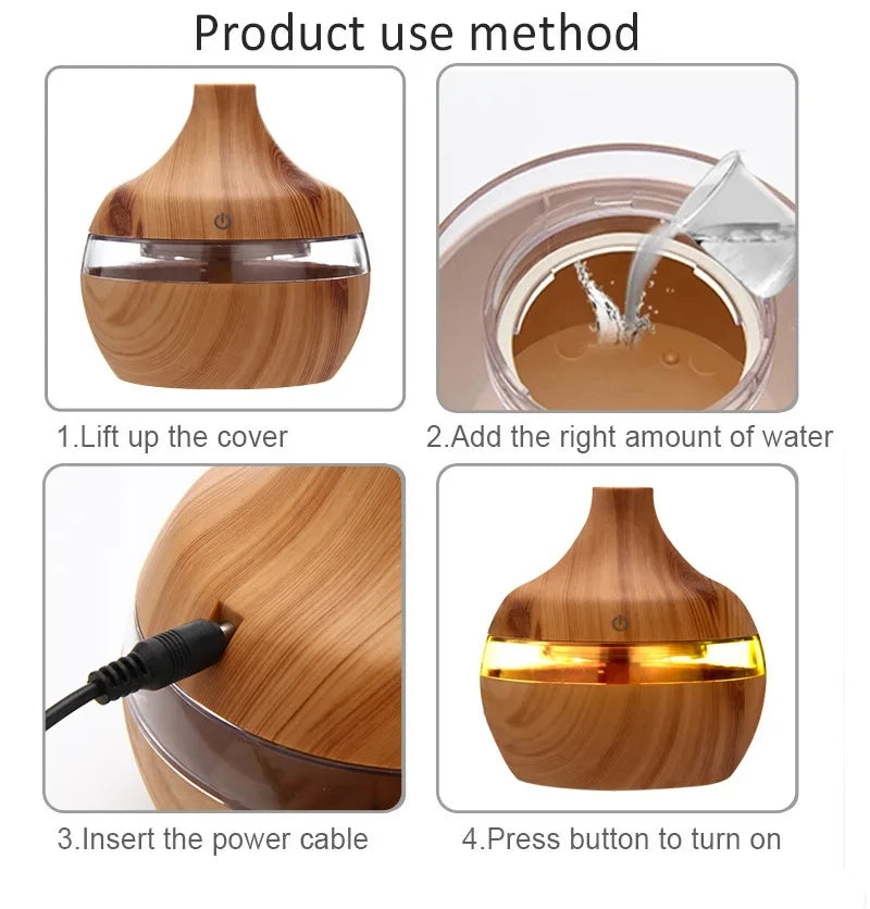 300ml Wood-Grain Ultrasonic Aroma Diffuser & Humidifier