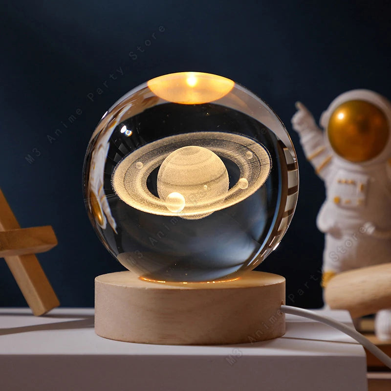 3D Crystal Ball Night Light — Galaxy & Planet Design (5cm)