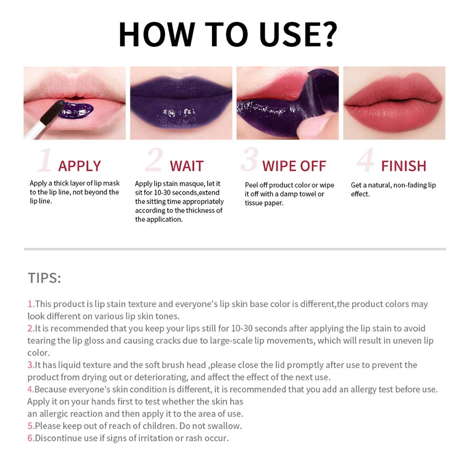 Long-Lasting Matte Lip Tint — Waterproof Peel-Off Formula