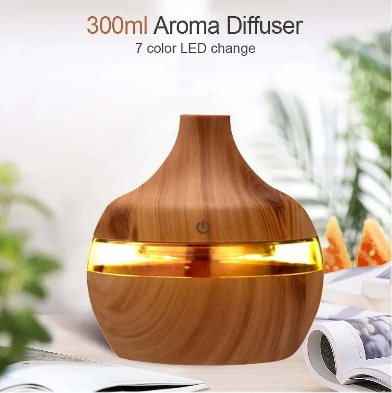 300ml Wood-Grain Ultrasonic Aroma Diffuser & Humidifier