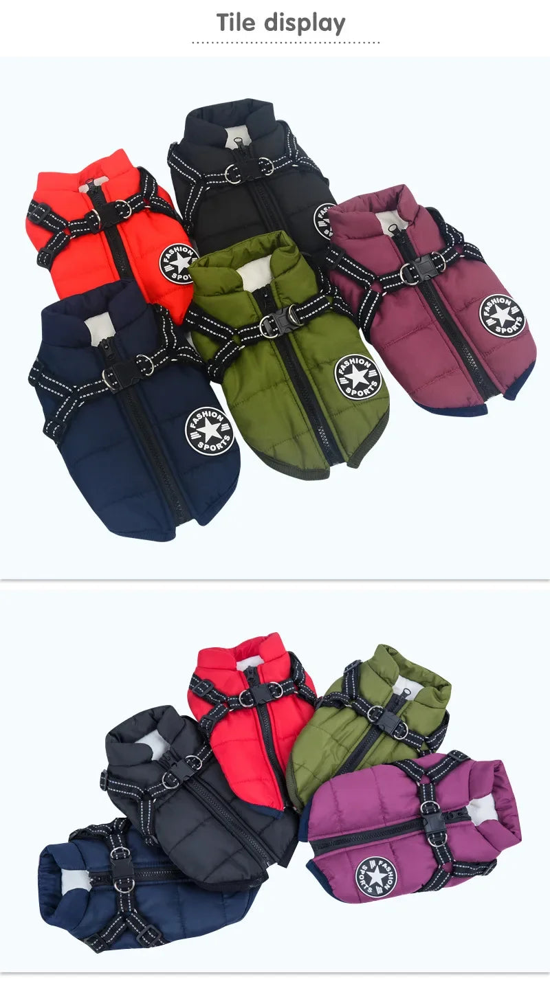 Waterproof Winter Dog Jacket with Harness