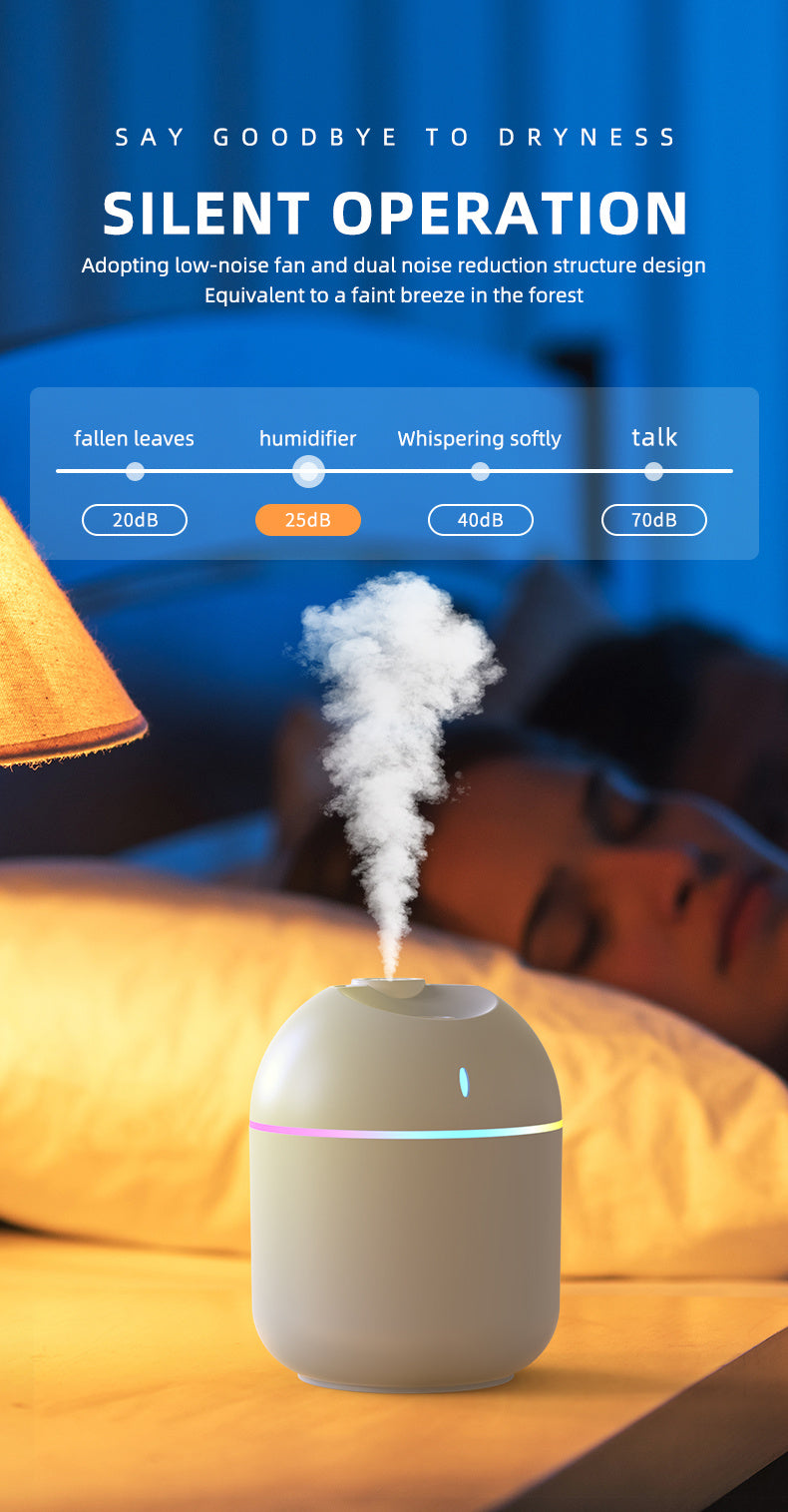 270ml USB Aroma Humidifier with LED Night Light & Auto Shut-Off
