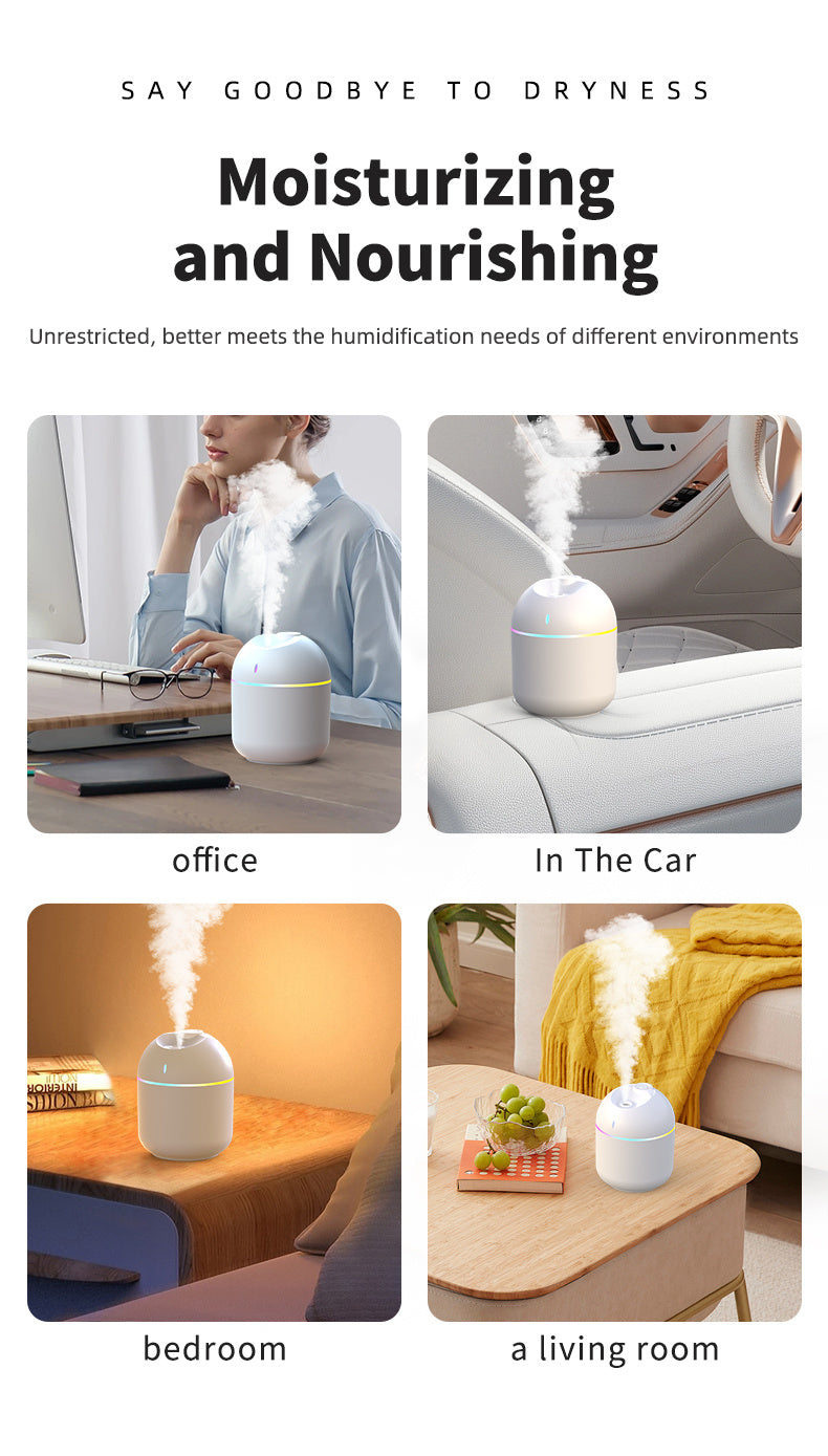 270ml USB Aroma Humidifier with LED Night Light & Auto Shut-Off